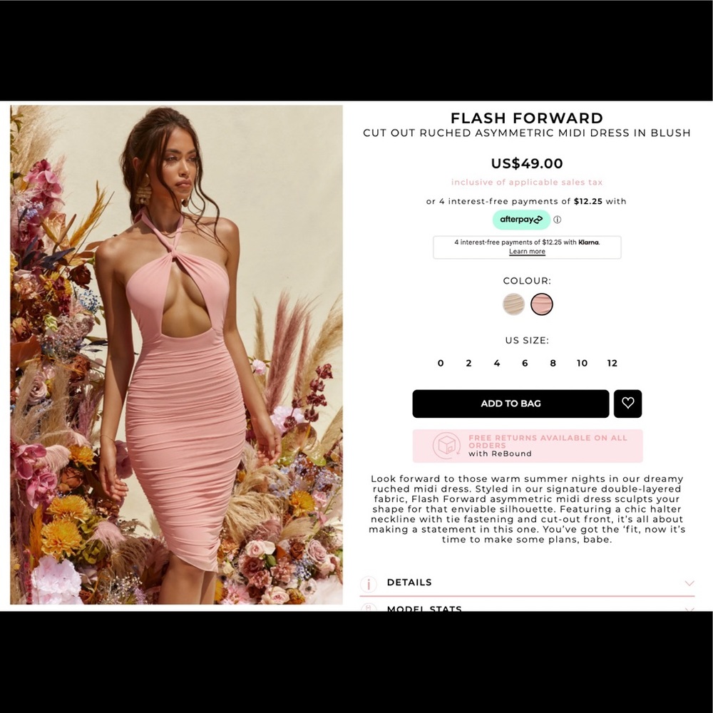 OhPolly Cut Out Ruched Asymmetric MIDI dress in Blush Pink